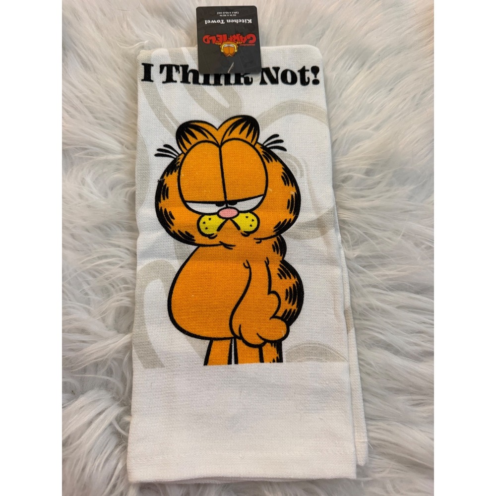 Garfield I Think Not Kitchen Towel Nickelodeon 100% Cotton 15x25 White Orange